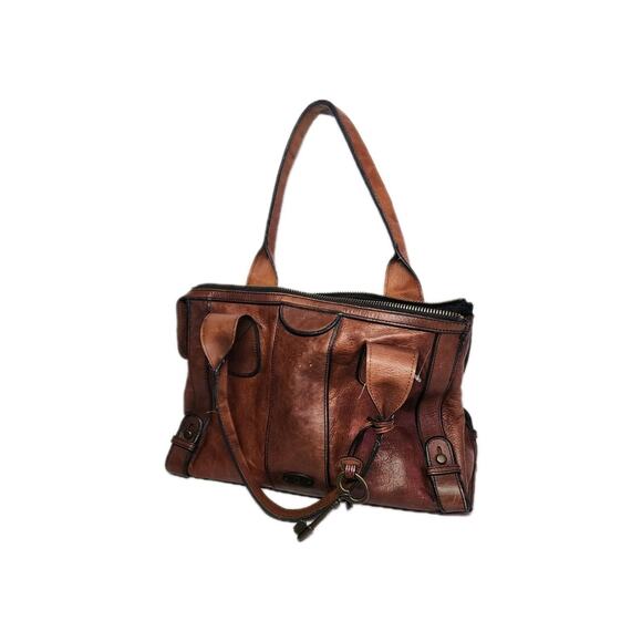 Vintage Fossil Reissue Large Satchel Handbag Camel Brown Leather With Key Charms - Picture 15 of 16